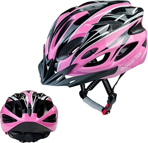 Image of GearTek Bicycle Helmet With Sun Visor, Lightweight Adjustable Cycle Helmet Adult, Safety Mountain Bike Helmet Men Womens Ladies Unisex, MTB BMX Skateboard Scooter Cycling (Pink + Black)