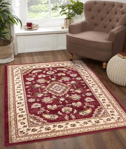Image of Lord of Rugs Sherborne Rug for Living Room Bedroom Traditional Classic Design Red Rug in Small Size 80x150 cm (2'6"x5')