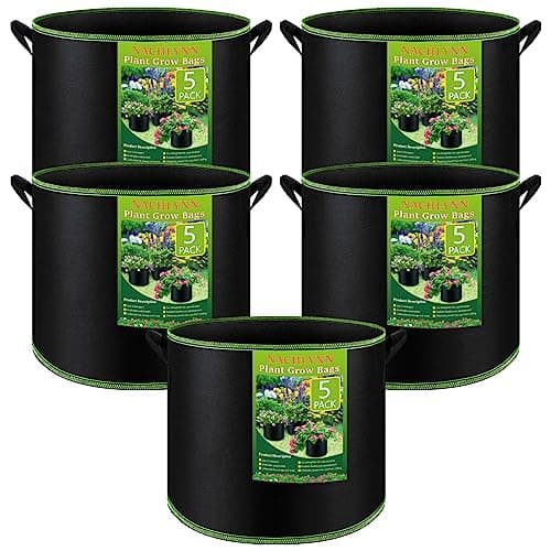 Image of NACHLYNN 5-Pack 15 Gallon Grow Bags Thickened Nonwoven Fabric Pots Heavy Duty Aeration Fabric Pots with Handles Plant for Gardening Fruits Flowers Plant