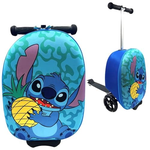 Image of Fast Forward Stitch 18" Ride-On Suitcase Scooter - Lightweight Carry-On Foldable Scooter Luggage