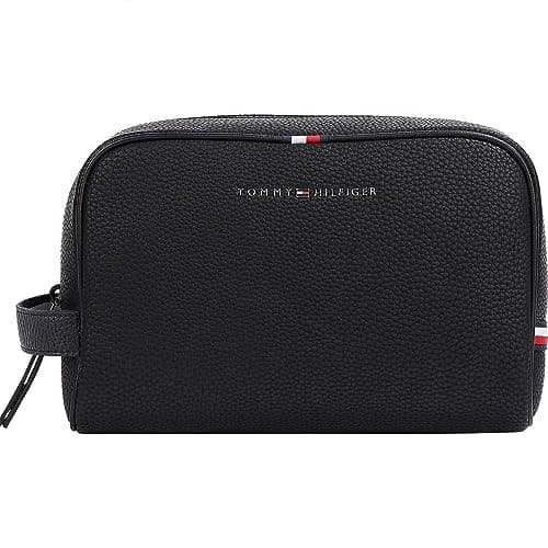 Image of Tommy Hilfiger Men’s Essential PU Faux Leather Wash Bag, Black (Black), One Size