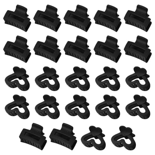 Image of 24 Pieces Of Black Non-Slip Square Claw Clip, Hollow Mini Clip, Hair Clip, Love Clip, And Versatile Bang Clip.