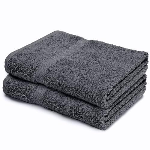 Image of Makooz Bathroom and Kitchen 2 Pc Hand Towels Pack - 500 GSM Natural 100% Egyptian Cotton -Quick Dry and Absorbent - Fast Drying Soft and Luxurious Bath Hand Towel Set (Grey, 50x80 CM)
