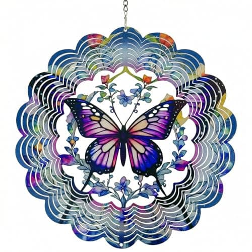 Image of Colorful Butterfly Garden Wind Spinners, QIANSSE Unique 3D Outdoor Decor for Yard, Patio Gift for Mom Women Garden Wind Spinners Butterfly Garden Ornaments