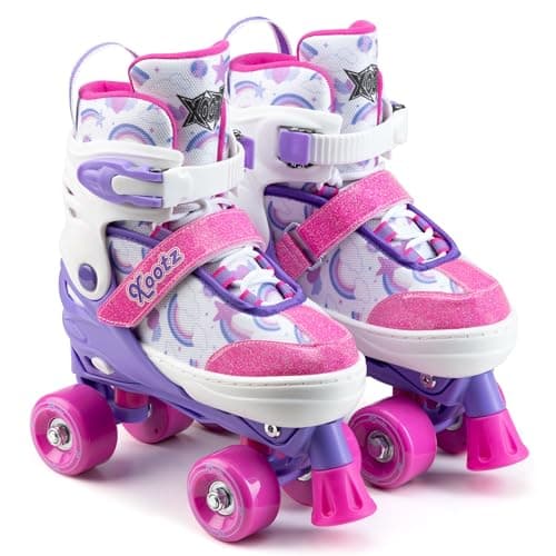 Image of Xootz Semi Soft Stardust Skates, Kids Adjustable Roller Skates, Glitter Print Quad Skates with PVC Wheels, High Impact PP Boot, 608Z Bearings, Girls Boys Roller Skates for Ages 5+