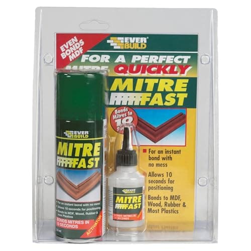 Image of Everbuild Mitre Fast Two Part Bonding Kit – Suitable for Mitre Joints – Industrial Grade – Clear – 50g Adhesive/200ml Activator