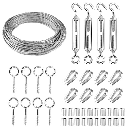 Image of YOCZOX 30M/3mm Garden Wire Rope Kit Stainless Steel Cable Wire Rope, Heavy Duty Turnbuckle Rope Tensioner Kit for Climbing Plants, Outdoor String Lights, Fence,Party Decoration