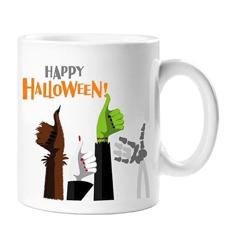 Image of Star Online Halloween Mug Monsters Scary Hands Thumbs Up Happy Halloween Premium Ceramic 11 Oz Spooky Tea Coffee Cup Zombie Gifts October Fall Autumn Decor Scary Season