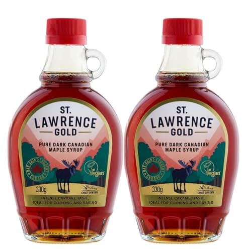 Image of St Lawrence Gold Maple Syrup (250ml x Pack of 2) - 330g Grade A, 100% Pure Canadian Dark Maple Syrup for Pancakes, Waffles, Cooking and Baking - Robust, Caramel Taste - Gluten Free, Vegan
