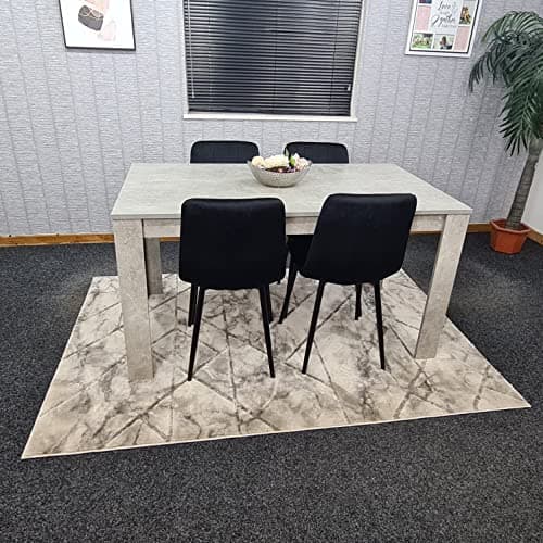 Image of KOSY KOALA Dining Table and Chairs Set for 4 Light Grey Dining Table with 4 Black Velvet Chairs Modern Dining Room Furniture 117 x 77 x 75 cm