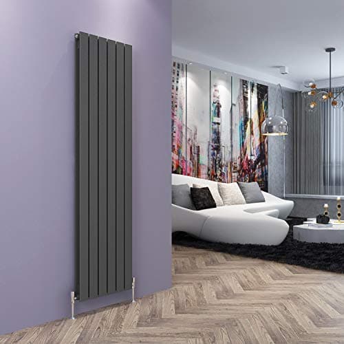Image of ELEGANT 1800x456mm Vertical Anthracite Double Panel Column Radiator, Tall Designer Upright Radiator for Living Room, Bathroom & Modern Home