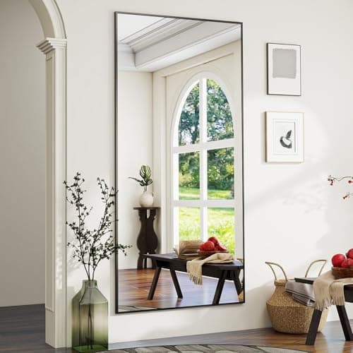 Image of Koonmi Mirror Full Length - Minimalist Modern Full Body Floor Length Mirror - Standing, Hanging, Leaning for Living Room(Black,76x171 cm)