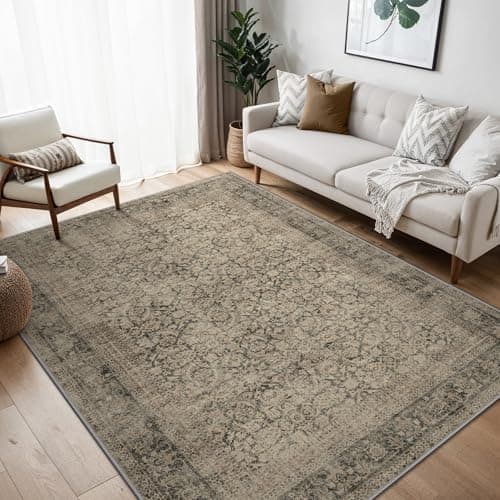 Image of BEIMO 120x170cm Area Rugs for Bedroom,Vintage Boho Carpets for Living Room Non Slip Machine Washable Rug Short Low Pile Rug for Kitchen Dining, Hallway, Office-Brown