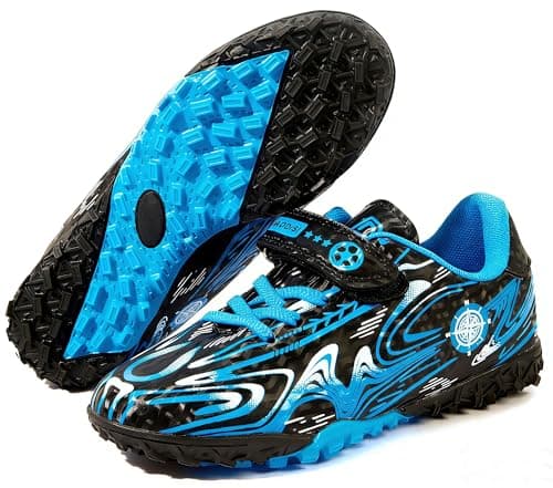 Image of Misswell Boys Football Boots Kids Astro Turf Trainers Junior Girls Soccer Athletics Training Shoes Profession Competition Teenager Indoor Outdoor Sneakers Sports Shoes Unisex Blue Size 12