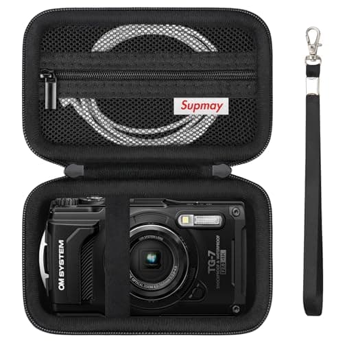Image of Supmay Hard Carrying Case for OM System Tough TG-7 Black Digital Camera/Olympus Tough TG-6 Waterproof Camera, Travel Case with Zipper Mesh Pocket for USB Cable, SD Card, Battery, Black