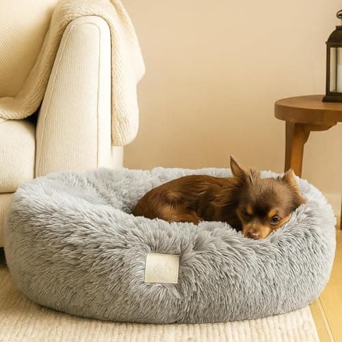 Image of R PETS Pet Halo Small Pet Bed Anti-Anxiety Dog Bed Soft Plush Shaggy Calming Cat Bed Non Slip Base Hypoallergenic Machine Washable Joint Support For Small Cats & Dogs 60cm x 60cm x 20cm