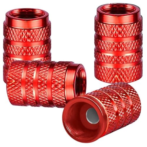 Image of 4 Pcs Tyre Valve Caps Aluminium for VW T5 Transporter Caravelle Multivan 2003-2015, Knurled Grip Wheel Stem Covers Airtight Dust Protection Car Accessories,red