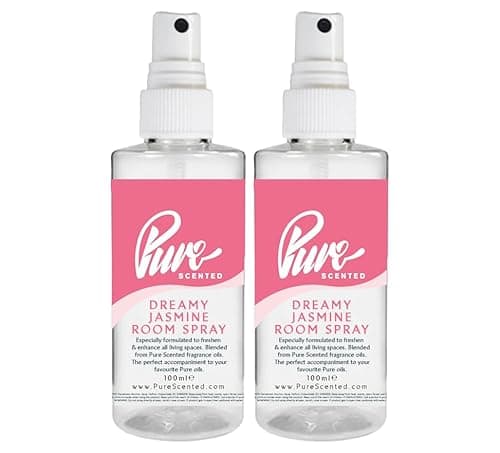 Image of "Pure Scented 200ml Room & Fabric Sprays 2 x 100ml Suitable For Home, Car, Caravan, Work, Gym Bags, Odour Eliminators (2 x 100ml, Dreamy Jasmine)"