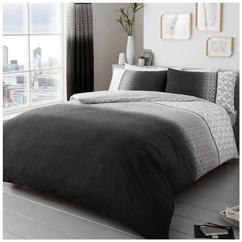 Image of Gaveno Cavailia Luxury URBAN OMBRE Bed Set with Duvet Cover and Pillow Case, Polyester-Cotton, Grey, Double,11149378