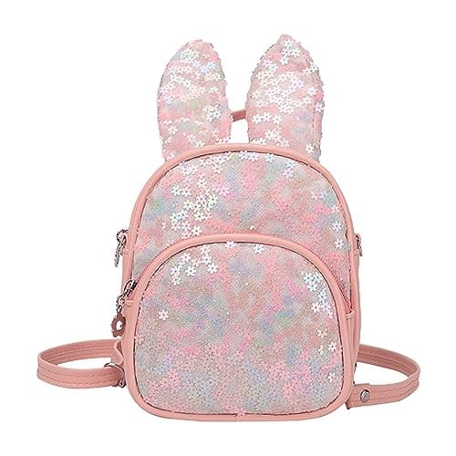 Image of trendbris Toddler Glitter Bunny Ear Splicing Backpack For Boys Girls Preschool Kindergarten Cute Travel Backpack (Pink, One Size)