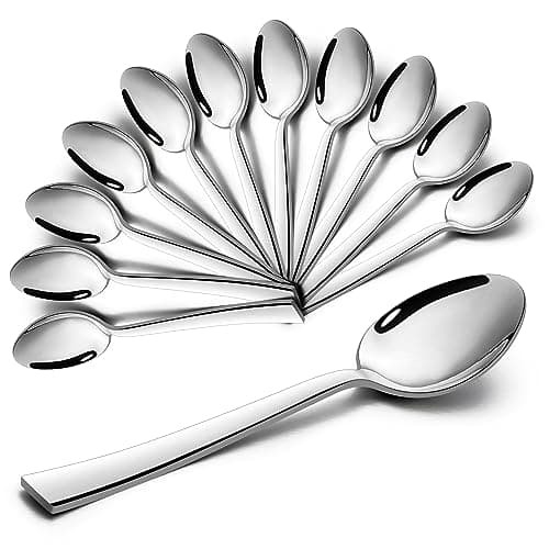 Image of Joyfair Teaspoons, Stainless Steel Dessert Spoon Set of 12, Coffee Spoons Ideal for Coffee Tea Ice Cream Dessert in Home Kitchen Restaurant, Square Edge & Mirror Polished & Dishwasher Safe, 13.5cm