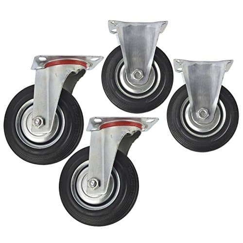 Image of 4 X 125mm Rubber Fixed and Swivel Castor Wheel Trolley Caster