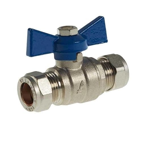 Image of 15mm Ball Valve Compression Butterfly Handle Blue WRAS Approved Full Bore