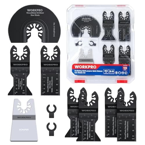 Image of WORKPRO 10 pcs Multi-Tool Blades Set for Wood, Metal, Plastic, Universal Quick-Release Oscillating Saw Blades, Fits for Bosch, Black & Decker, Fein, Dremel, Makita, Milwaukee, Ryobi