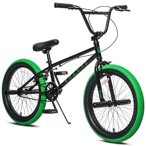 Image of AVASTA 20 inch Big Kids BMX Bike Freestyle Bicycle for Teen Age 6 7 8 9 10 11 12 13 14 Years Old Boys Girls Teenager with 4 Pegs, Black & Green