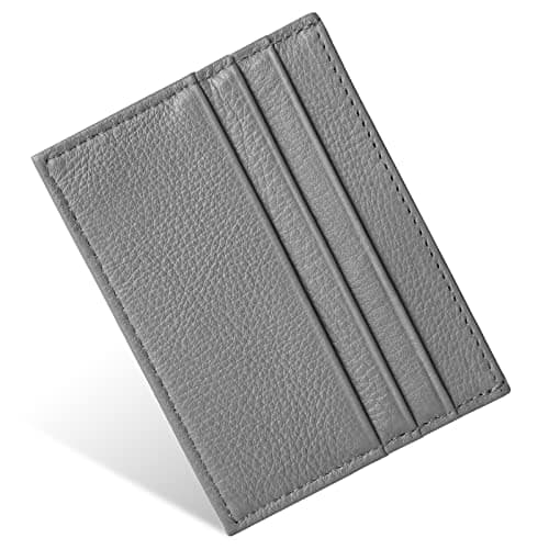 Image of URAQT Credit Card Holder Wallet, RFID Blocking Leather Ultra Slim Wallet, Thin Minimalist Credit Card Case Card Protector, Front Pocket Wallets for Men, Women - 6 Card Slots and 1 Pockets (Grey)