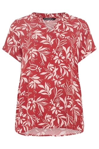 Image of EVANS Curve Leaf Print Notch Neck Blouse - Women's - Plus Size Curve Orange