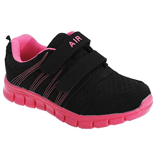 Image of Dek Girls Touch Fastening Super Lightweight Jogger Trainers Black/Fuchsia 9 UK Child