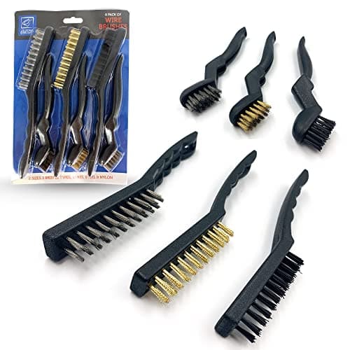 Image of 6 Pieces Small Wire Brush Set – Pair of Steel Brush, Brass Brush, and Nylon Brush in Small and Mini Wire Brush Sizes, Multipurpose Wire Brushes for Cleaning Rust and Heavy Dirt