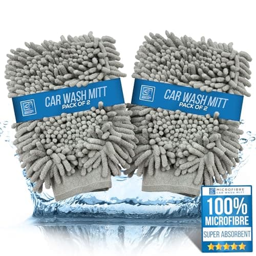 Image of Microfibre Cloth Car Wash Mitt Glove – Double Sided Wash Mitt for Car Washing - 100% Lint-Free, Super Absorbent Cleaning – Ideal for Cleaning Vehicle and Motorcycles