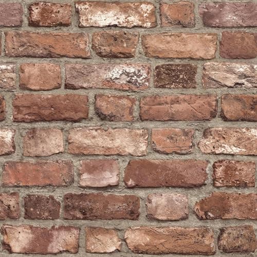 Image of Grandeco Vintage House Brick Pattern Wallpaper Artificial Effect Textured Stone - A28901 Red