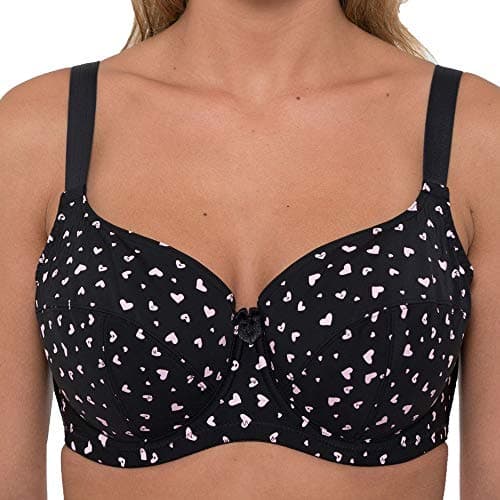 Image of Gemm Ladies Underwired Full Cup Balcony Bra Available in Regular and Plus Sizes (34 F, Black Pink Hearts)