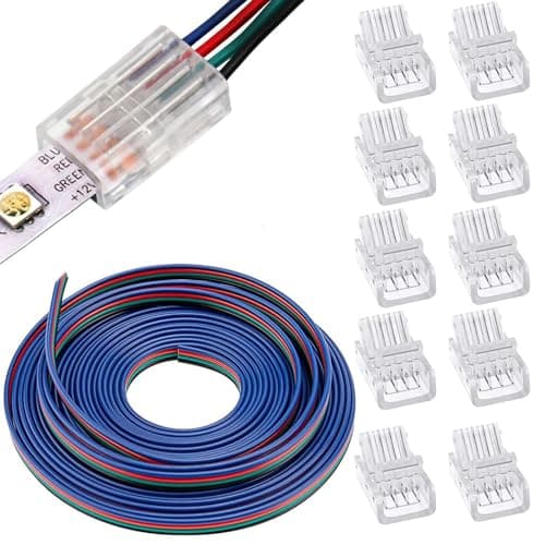 Image of RUNCCI-YUN 5050 4 Pin 10mm RGB LED Light Connector Kit, Includes 5 M led Extension Cable,4 Pin LED Light Connector,Gapless Connector, for 10mm LED Strip to Wire Quick Connection