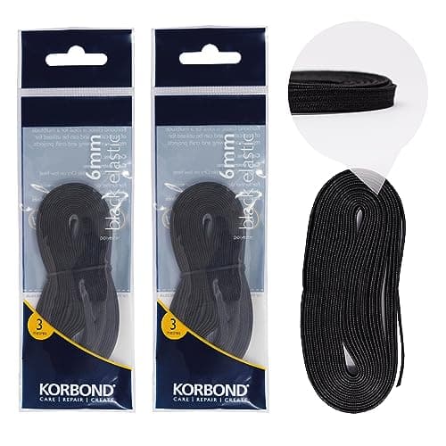 Image of KORBOND 6m Flat Woven Sewing Elastic in Black – Two 6mm x 3m –Repair Clothes, Waistbands, Cuffs, Dressmaking, Crafts Projects, Masks, Upcycling – Durable Polyester Blend