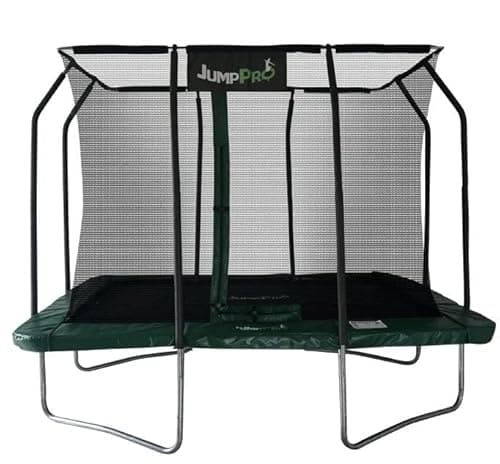 Image of JumpPRO 12ft x 8ft Xcite Rectangular Trampoline. Galvanised Steel for Rust Resistance. Green Padding. Strong Sturdy High Specification with Inner Enclosure Netting for Added Safety.