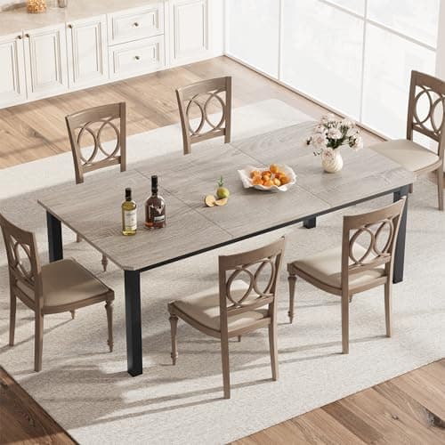 Image of Crevyteg Industrial Dining Table for 6-8 People, 78.7 in Long Kitchen Table with Sturdy Metal Frame & Rustic Gray Finish - Seats 6 Rectangular Counter for Dinner, Easy to Install (Only Table)