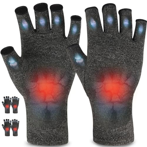 Image of AovYoo 2 Pairs Fingerless Arthritis Compression Gloves Raynauds Gloves Rheumatoid Osteoarthritis Wrist Supports -Hand Pain Relief (L, Grey)