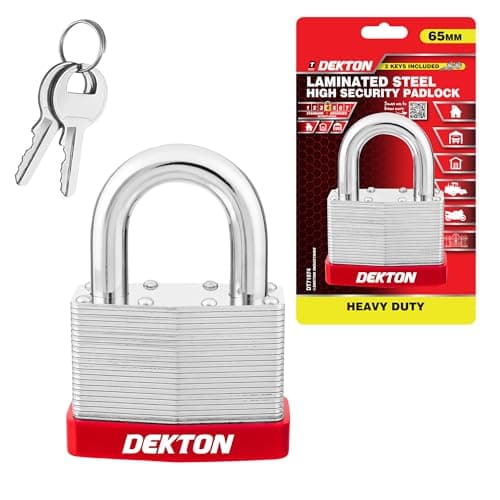 Image of Dekton 65mm Laminated Padlock -Heavy-Duty Steel Body, Hardened Steel Shackle, Brass Cylinder Lock, Ideal for Gates, Sheds, Lockers, Luggage & General Security