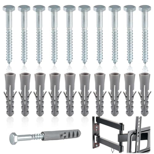 Image of M8 x 80mm Masonry Wall Fixing Screws with Wall Plugs, 10 Pack, Zinc-Plated Coach Screws for Brick, Concrete and Stone, Heavy Duty Fixings for Shelves, Brackets, Radiators and Outdoor Fixtures