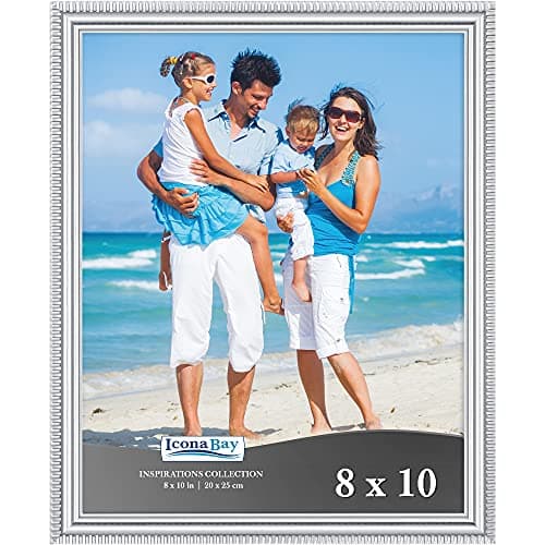 Image of Icona Bay 10x8 Silver Picture Frame Beautifully Detailed Moulding, Contemporary Picture Frame, Wall Mount or Table Top, Inspirations Collection