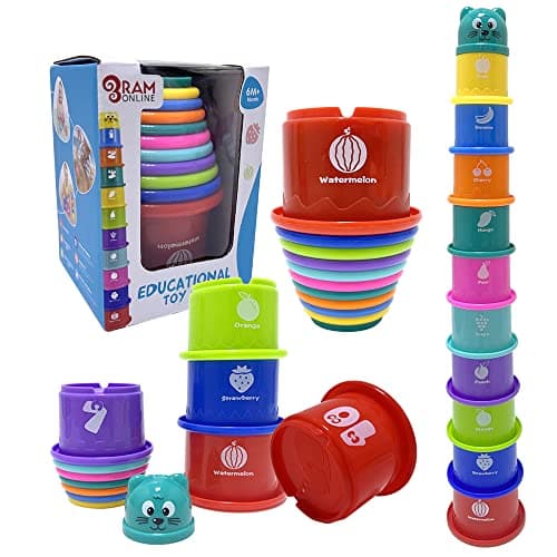 Image of Ram© Baby Kids 11 Piece Stacking Cups Stackers Pre-school Learning Toy Stacking Tower Pyramid
