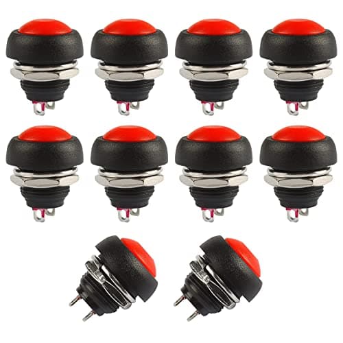Image of Momentary Push Button Switches, Ampper 2 Pin On/Off AC 250V/1A 125V/3A DC 12V/3A 12MM Round SPST Normal Open Pushbutton Momentary Switches (Red, Pack of 10)