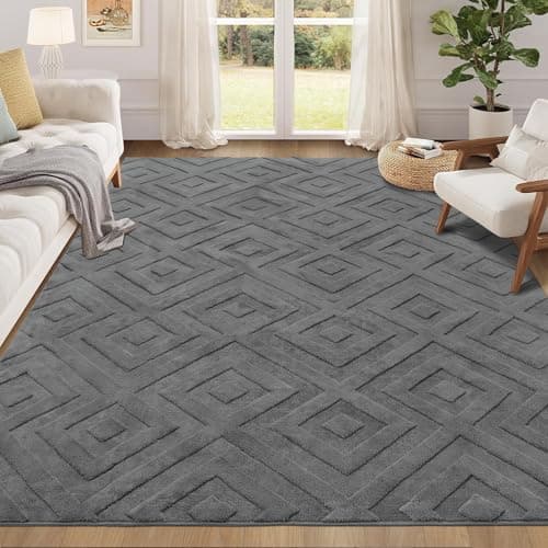 Image of Enyhom Rugs Living Room Large Washable Geometric Rug for Bedroom Modern Design Rugs Living Room Non Slip Carpet Stain Resistant Mat for Kitchen Dining Lounge, Grey, 160 x 220cm