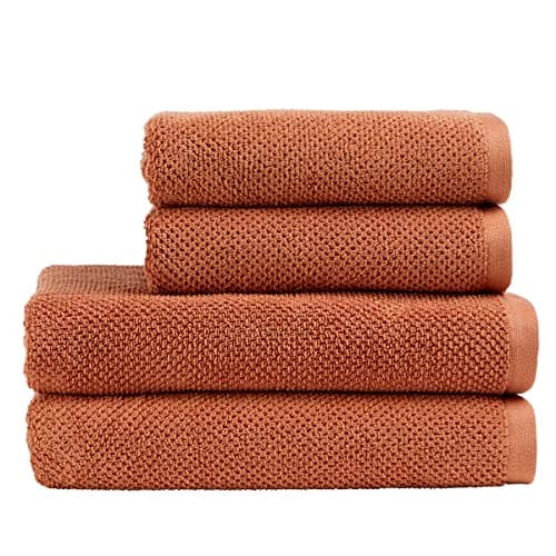 Image of Christy Brixton Bath Towel Set | 2 Bath Towels 2 Hand Towels | Invigorating Textured Finish | Super Absorbent | 4 Piece Bathroom Towel Set | Terracotta Orange Brown