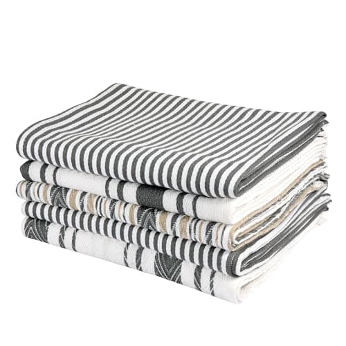 Image of DRAPES & DECOR Pack of 5-Grey Cotton Tea Towels for Kitchen Crafted With 100% Cotton, Extra Large Kitchen Tea Towels Lint Free, Soft and Absorbent Dish Towel For Drying Dishes (50x70cm)-300GSM