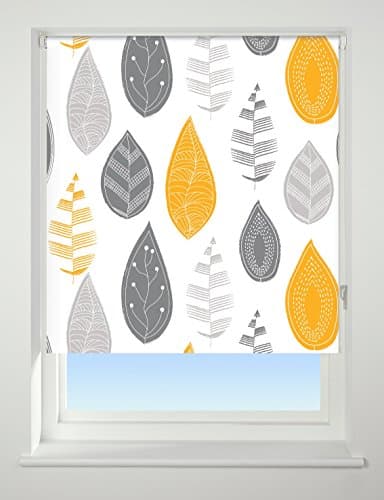 Image of UNIVERSAL Leaf Patterned Thermal Blackout Roller Blind, Yellow, W60cm